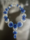 Tile-inspired resin necklace in blue and white — handmade in Goa | Shivaani Vaishnavi
