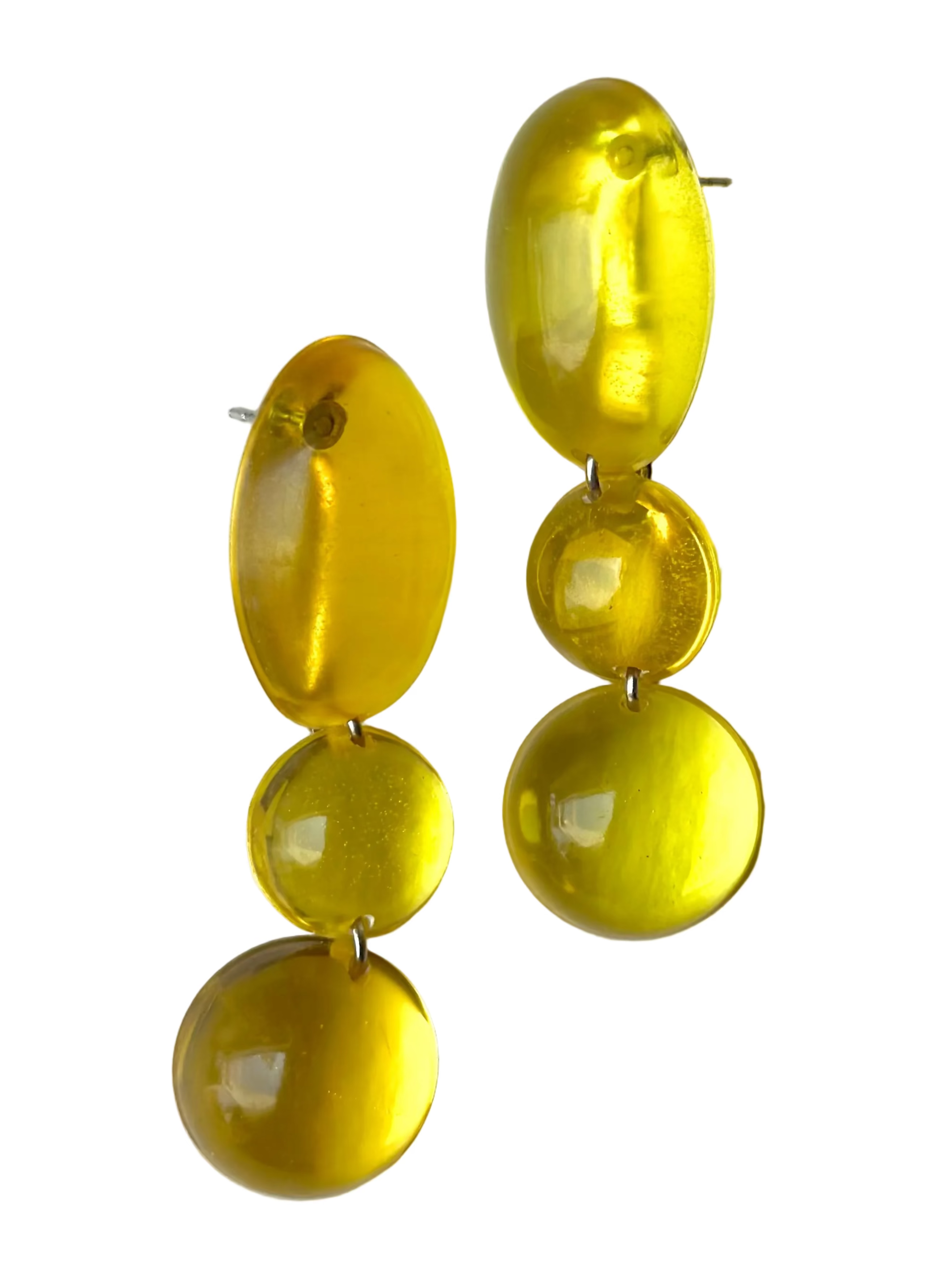 Sculptural resin earrings in citrine yellow — handmade in Goa | Shivaani Vaishnavi