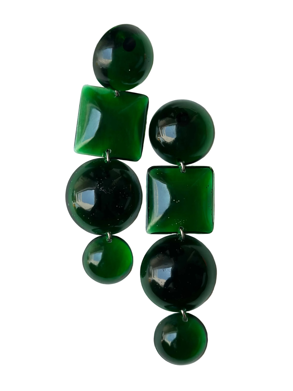 Sculptural resin earrings in emerald green — handmade in Goa | Shivaani Vaishnavi