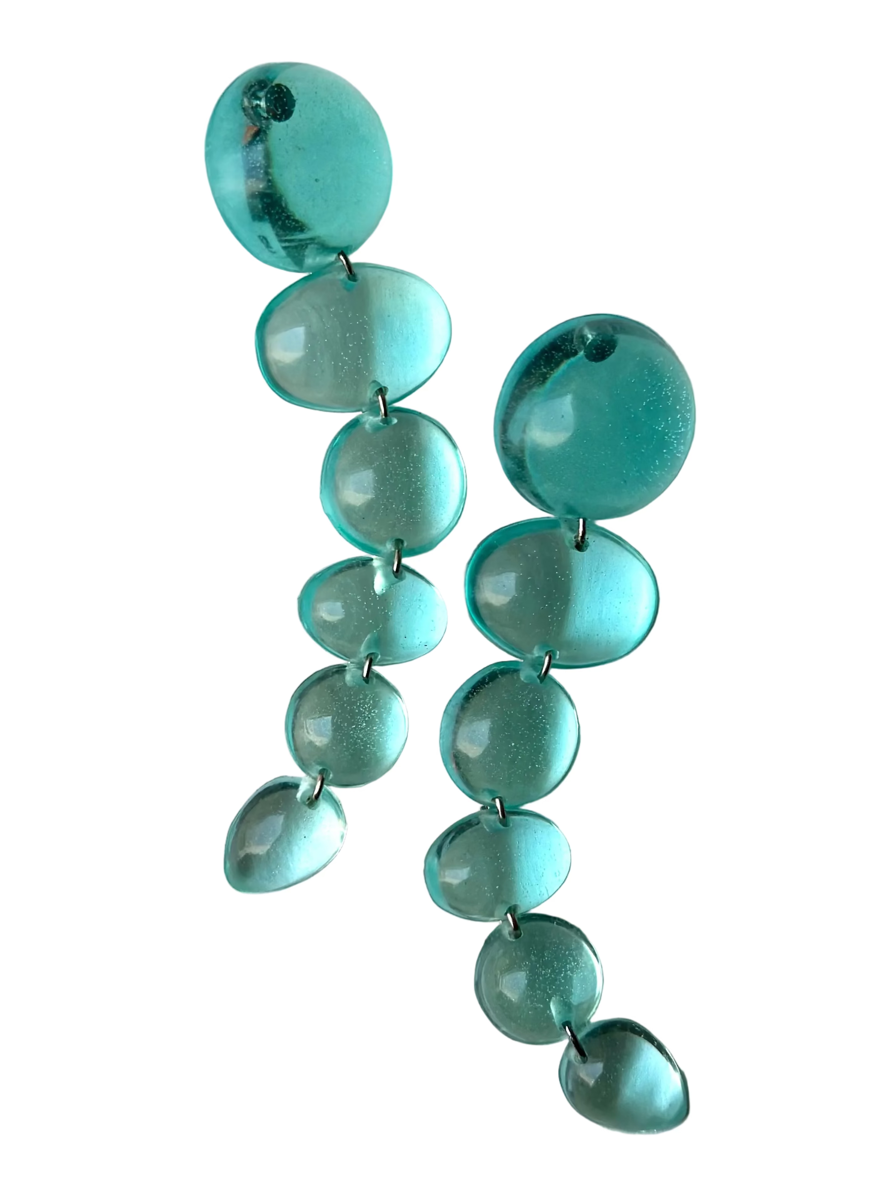 Sculptural resin earrings in aquamarine green — handmade in Goa | Shivaani Vaishnavi