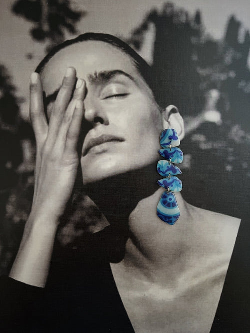 Handmade resin jewellery — Catarina tile pattern dangle earrings detail | Shivaani Vaishnavi