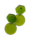 Retro resin dangle earrings in olive green — handmade in Goa | Shivaani Vaishnavi