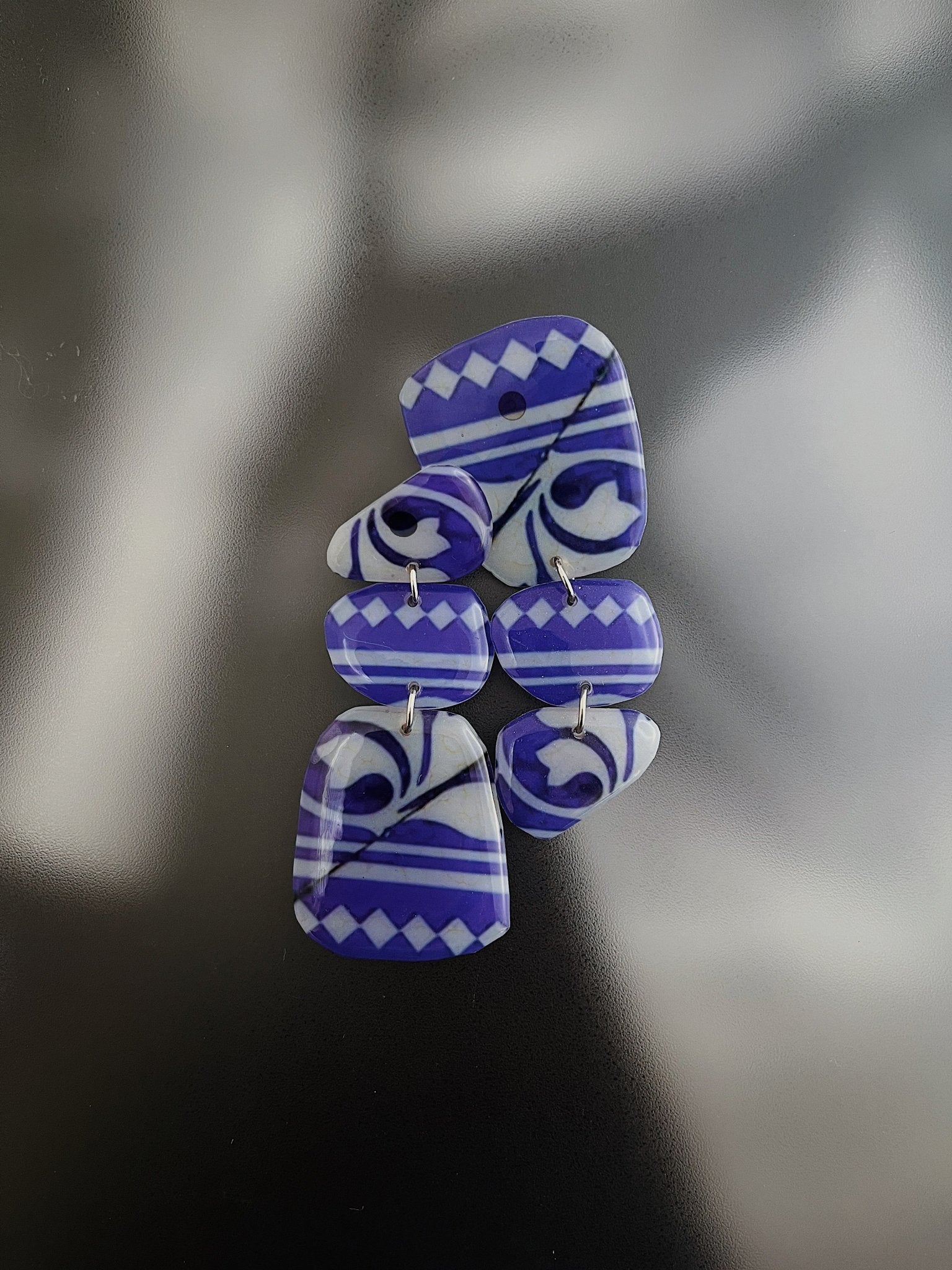 Tile-inspired resin dangle earrings in blue — handmade in Goa | Shivaani Vaishnavi