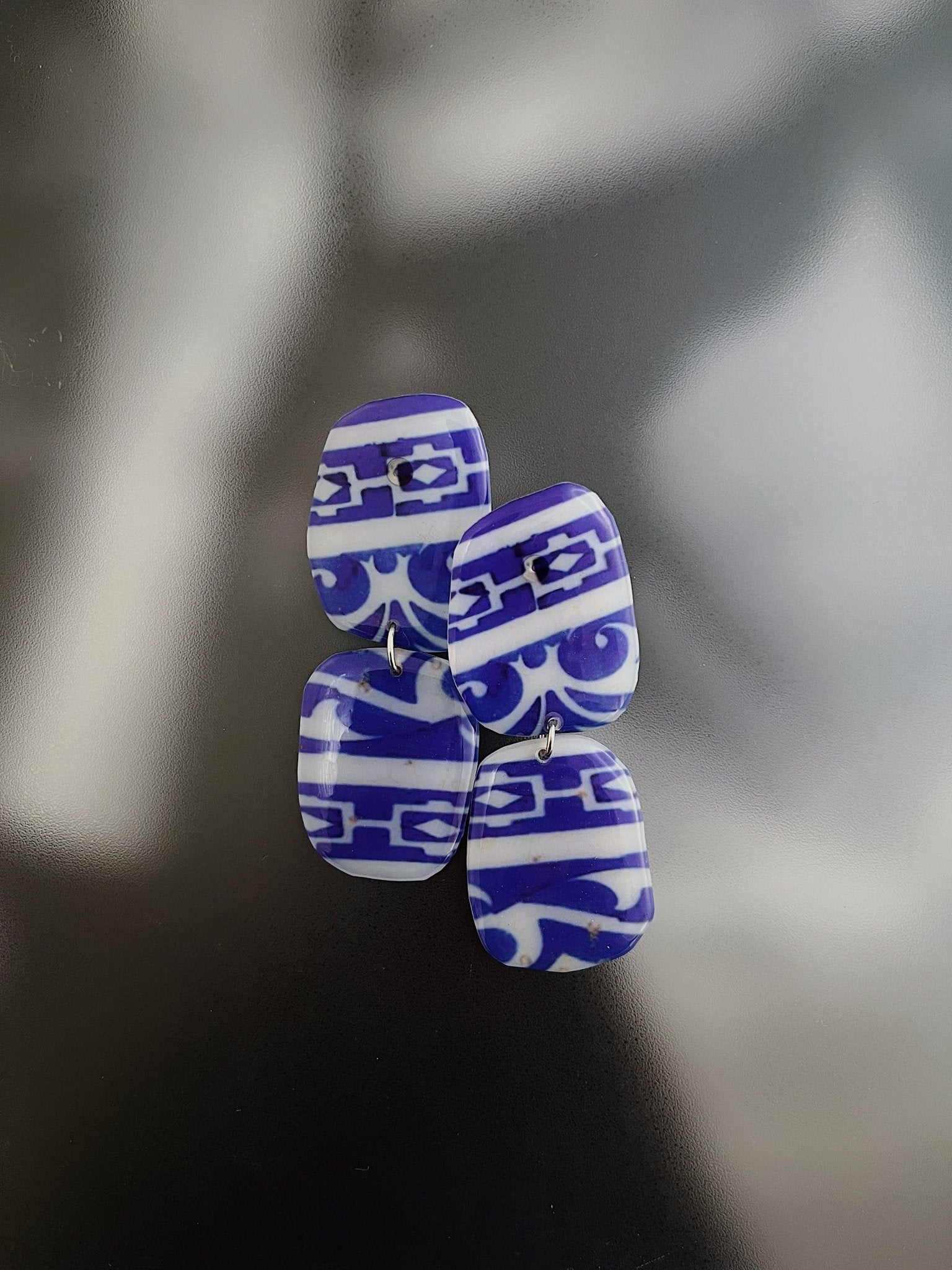 Tile-inspired resin dangle earrings in blue — handmade in Goa | Shivaani Vaishnavi