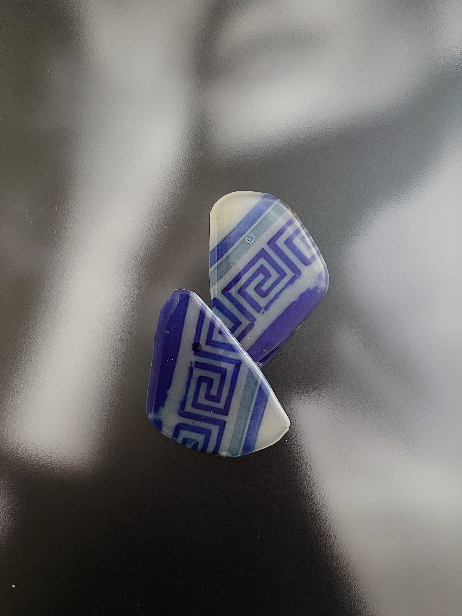 Tile-inspired resin stud earrings in blue and white — handmade in Goa | Shivaani Vaishnavi