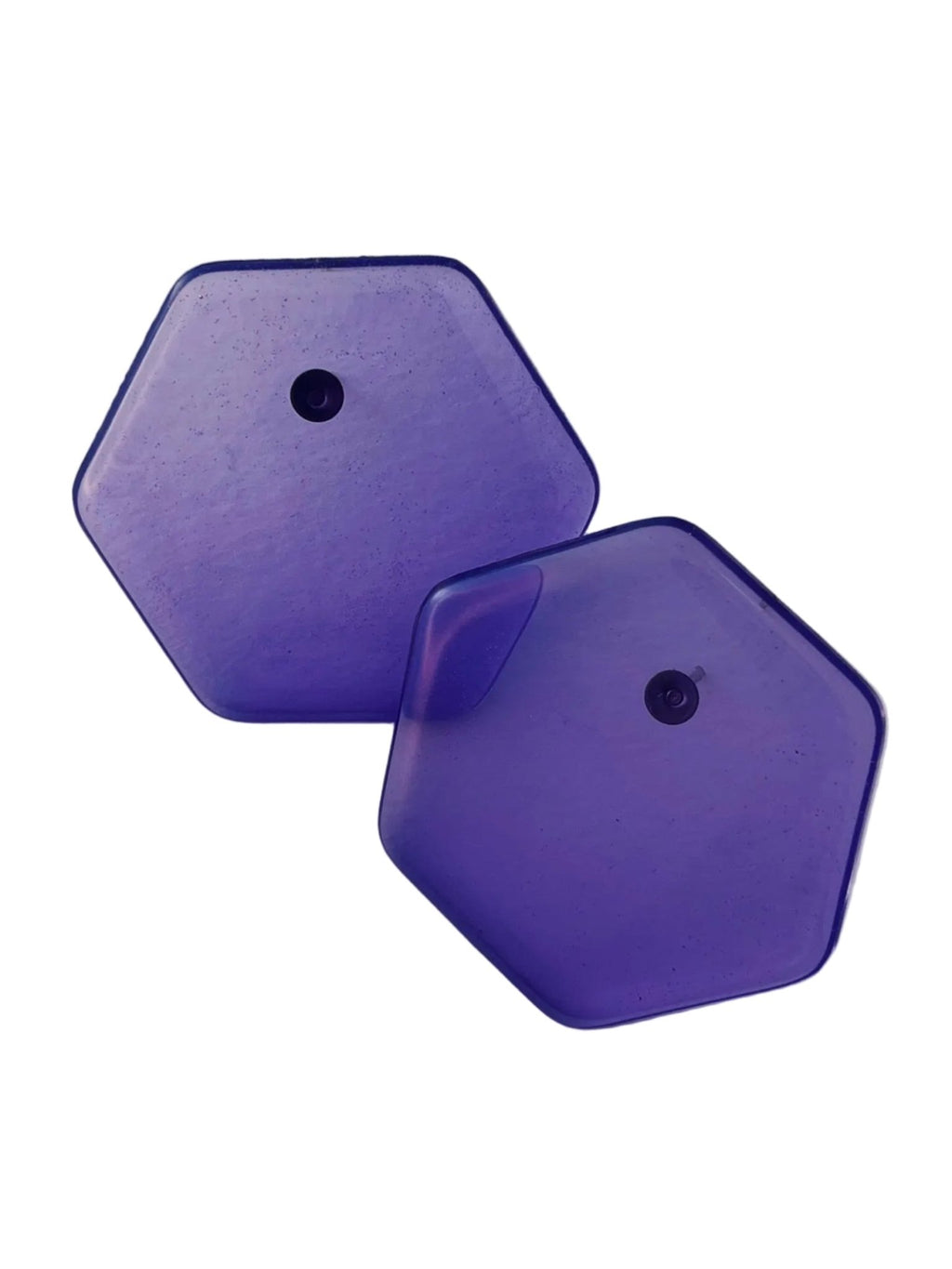 Retro hexagon resin stud earrings in purple — handmade in Goa | Shivaani Vaishnavi
