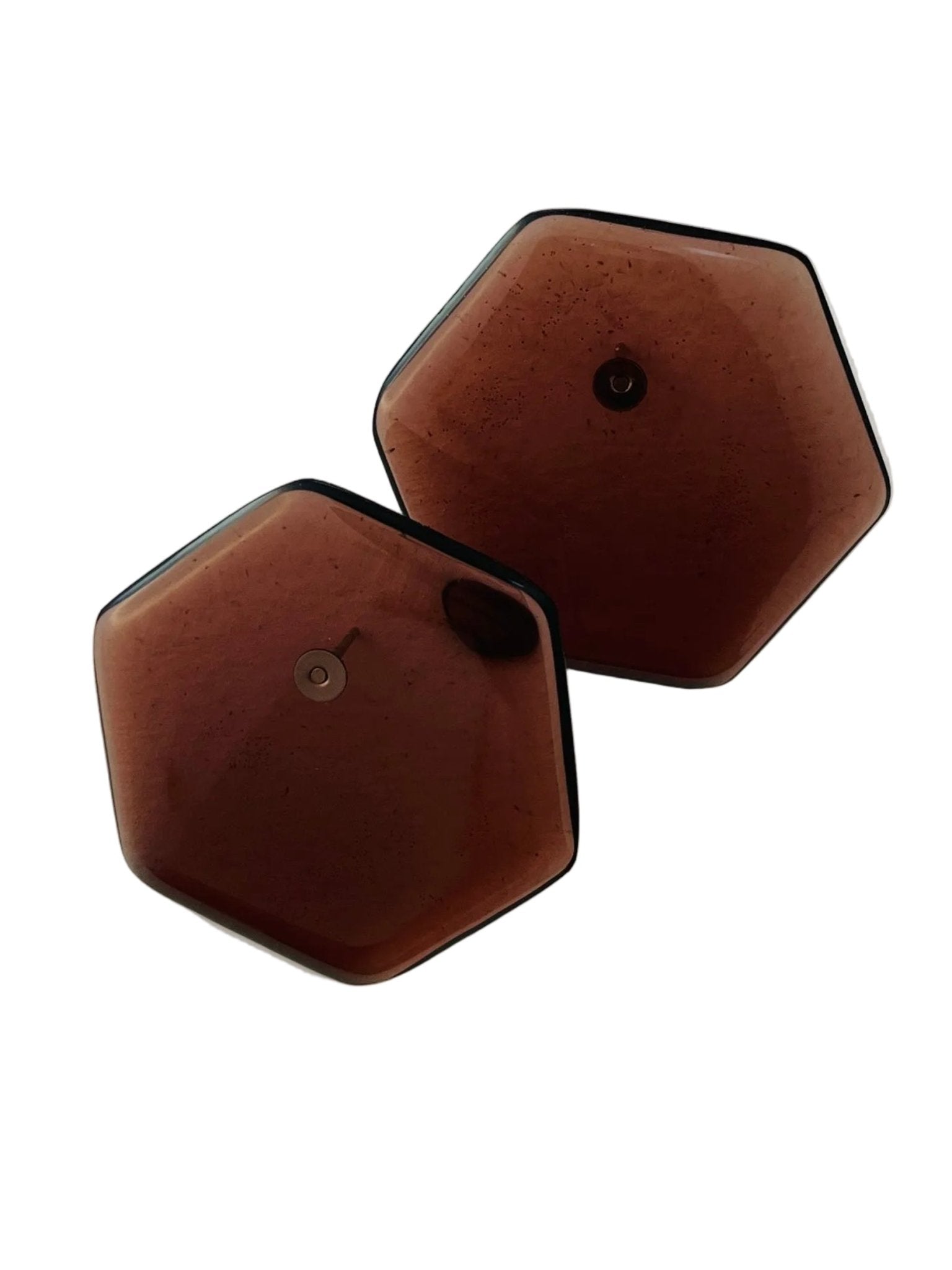 Retro hexagon resin stud earrings in pink — handmade in Goa | Shivaani Vaishnavi