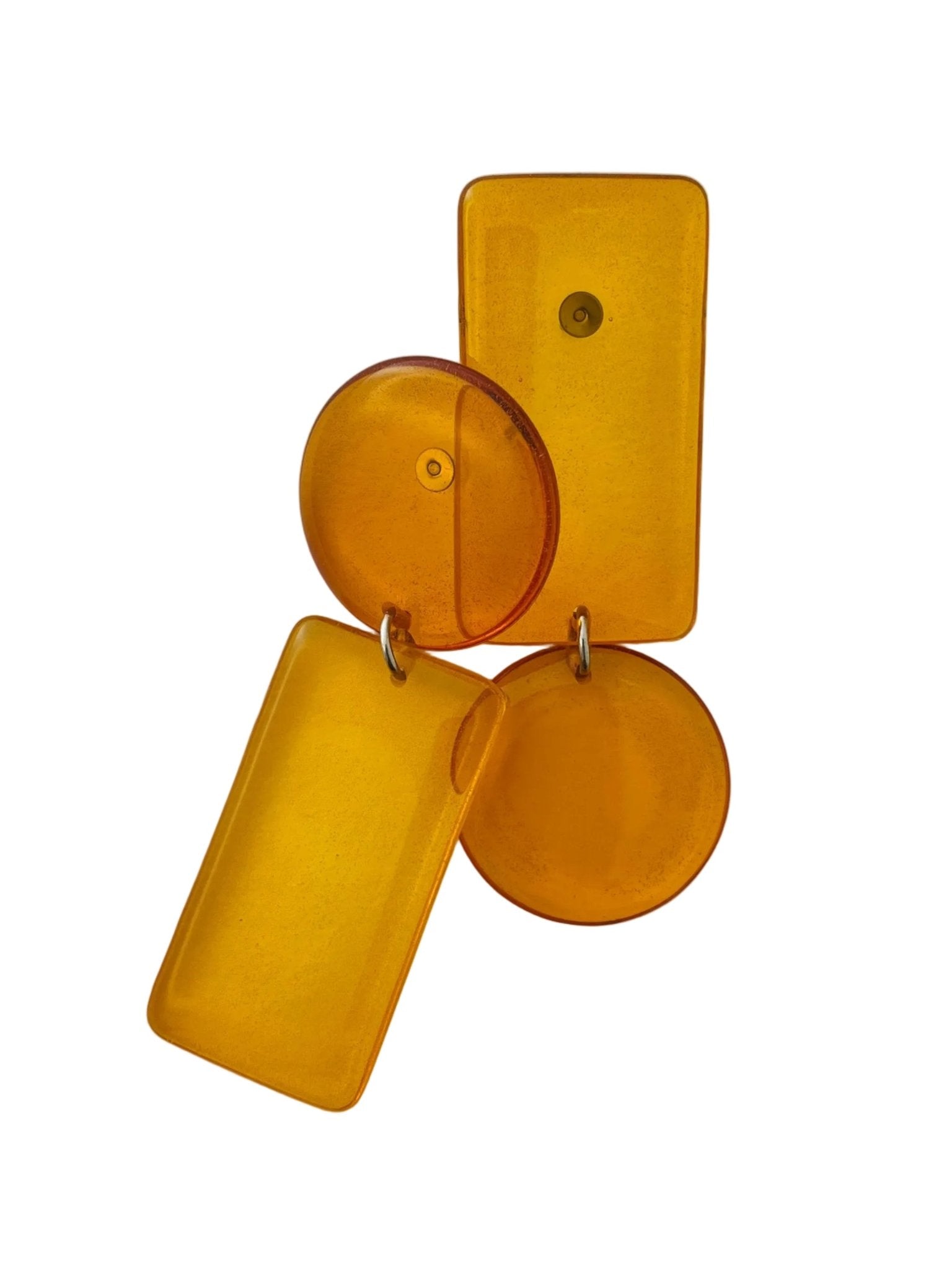 Retro mismatched resin earrings in tangerine — handmade in Goa | Shivaani Vaishnavi