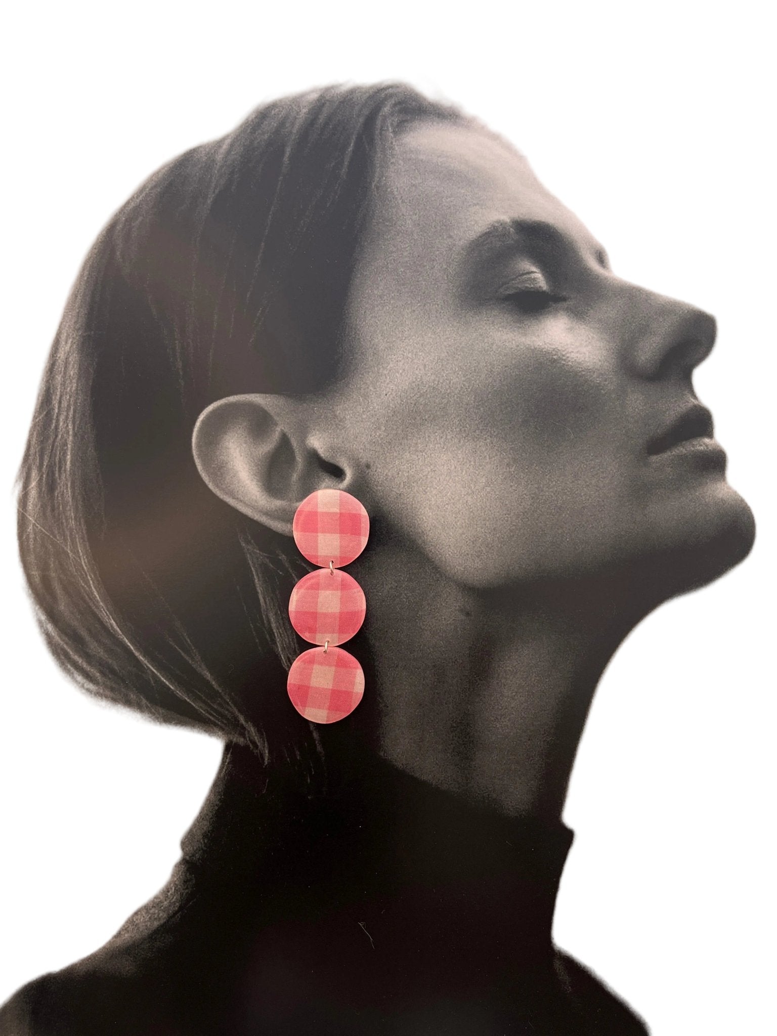 Pink Gingham Danglers - SHIVAANI VAISHNAVI