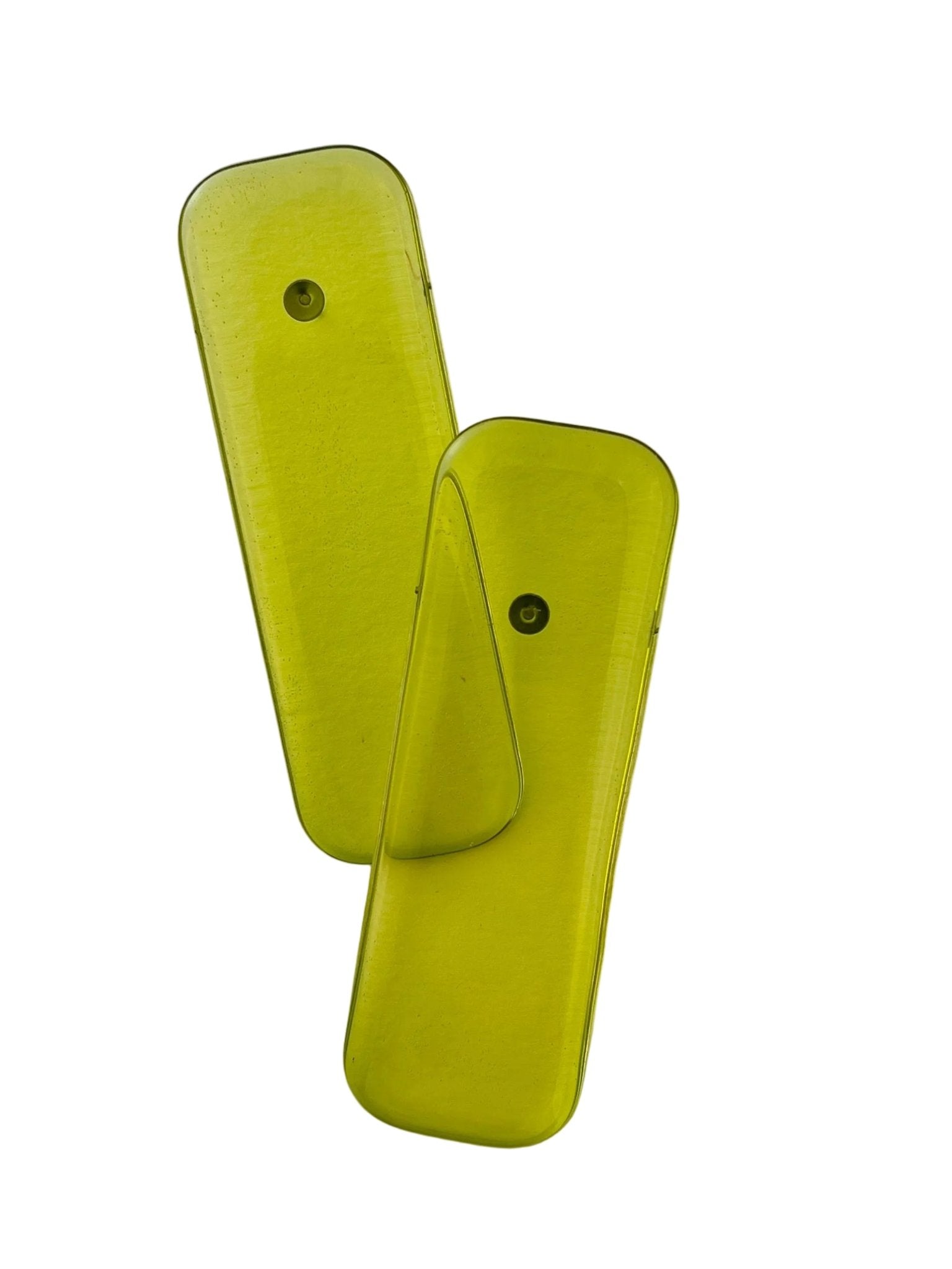 Retro rectangle resin stud earrings in olive green — handmade in Goa | Shivaani Vaishnavi